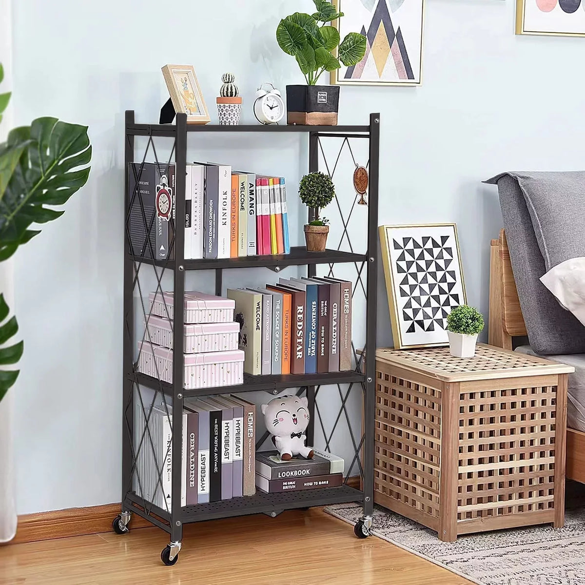 Hooks, Shelf Foldable Shelf, Shelf, SUGIFT Metal 3 Duty with Kitchen Black 4-Tier Heavy Storage