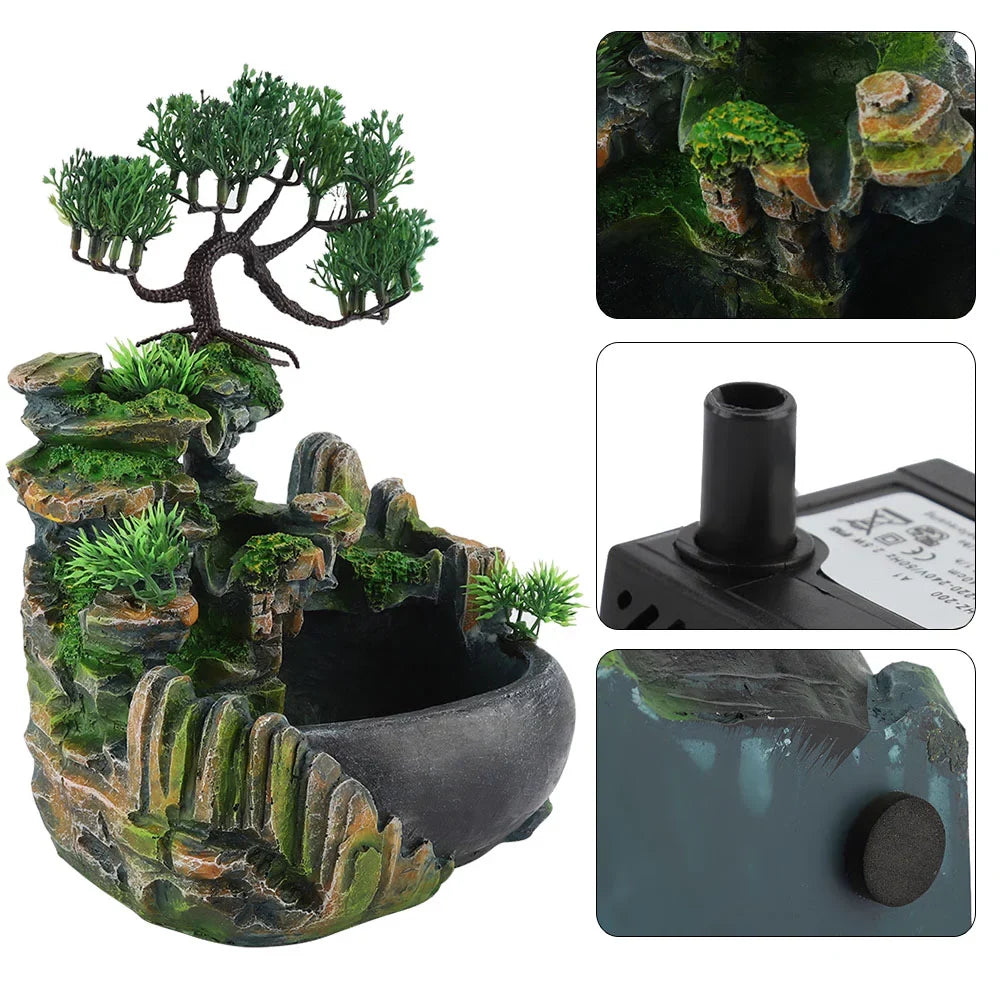 Zen 220V Waterfall Mini Plug Fountain Meditation Waterfall EU Desktop