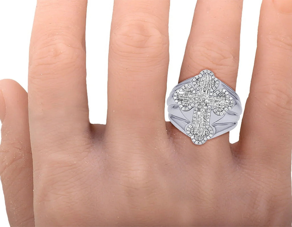 25MM 1.05 Cross Ring Pinky S10 Diamond Gold Baguette CT
