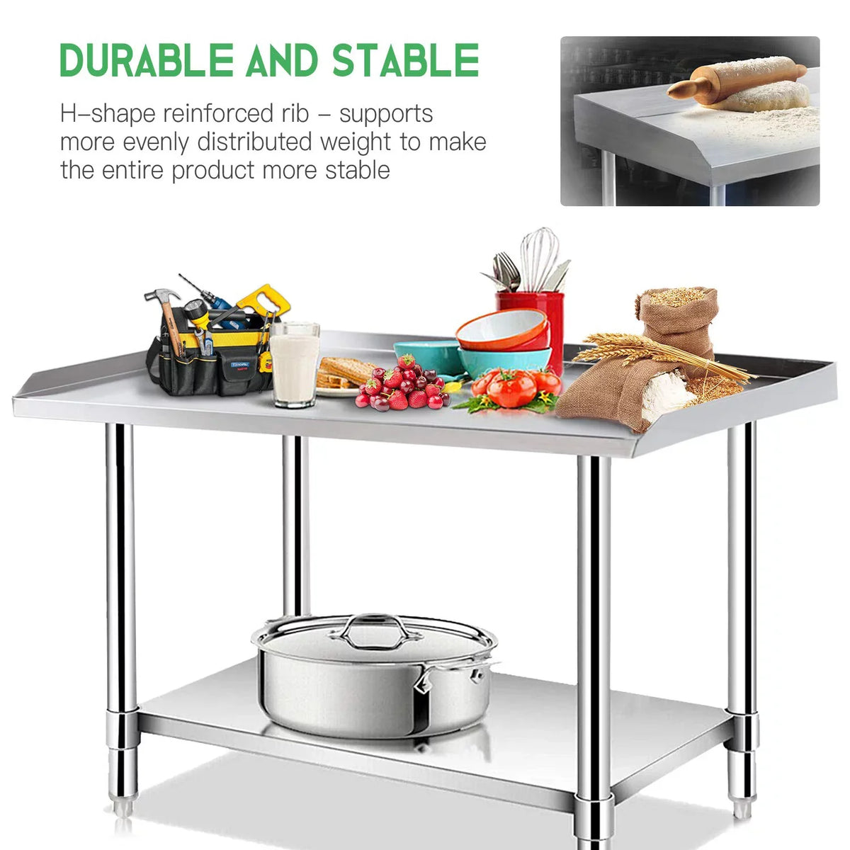 Workstation Steel Undershelf Kitchen & Kitchen - BBQ Equipment Inches Table Hotel-Heavy Stand with Home for 24x28 Stainless - Grill Restaurant Work Duty Table