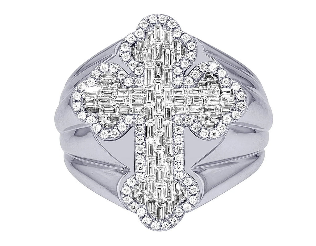 25MM 1.05 Cross Ring Pinky S10 Diamond Gold Baguette CT