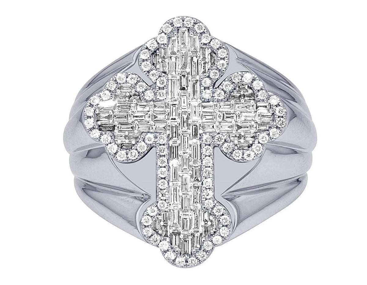 25MM 1.05 Cross Ring Pinky S10 Diamond Gold Baguette CT
