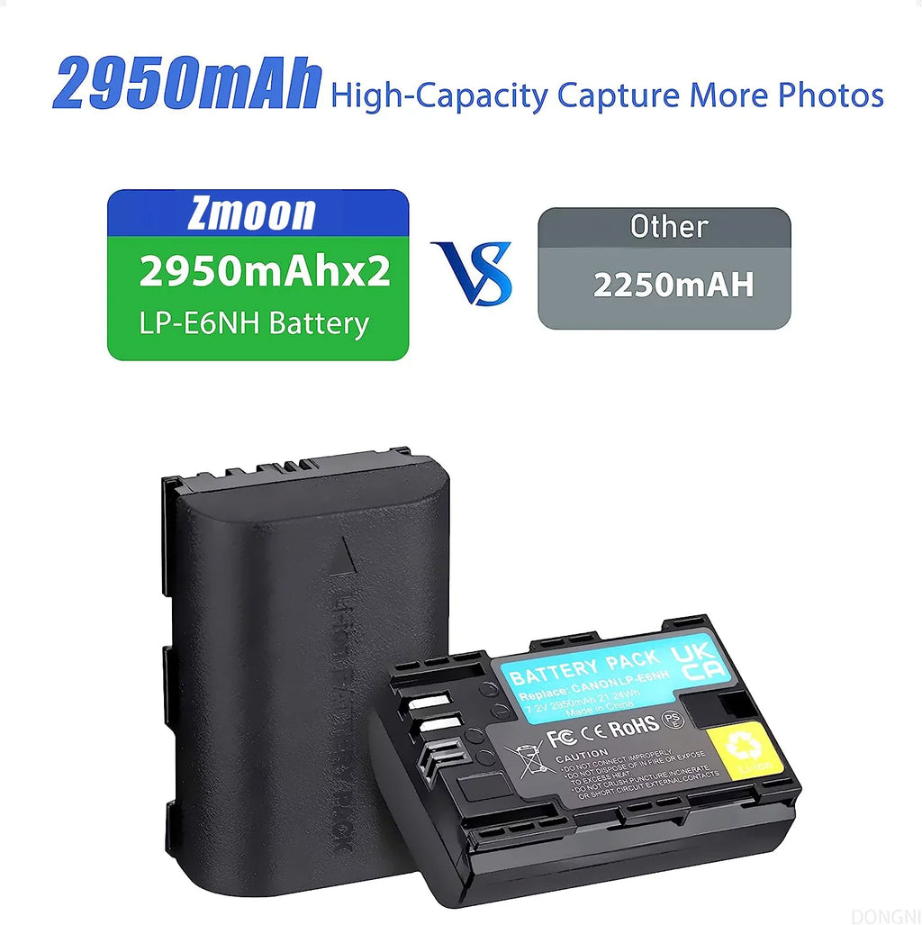 6D 90D Camera Dual R LP-E6NH 5D 7D 2950mAh 5DS Batteries EOS 80D R6 2-Pack 70D II/III/IV Canon Mark Charger and for R5 60D