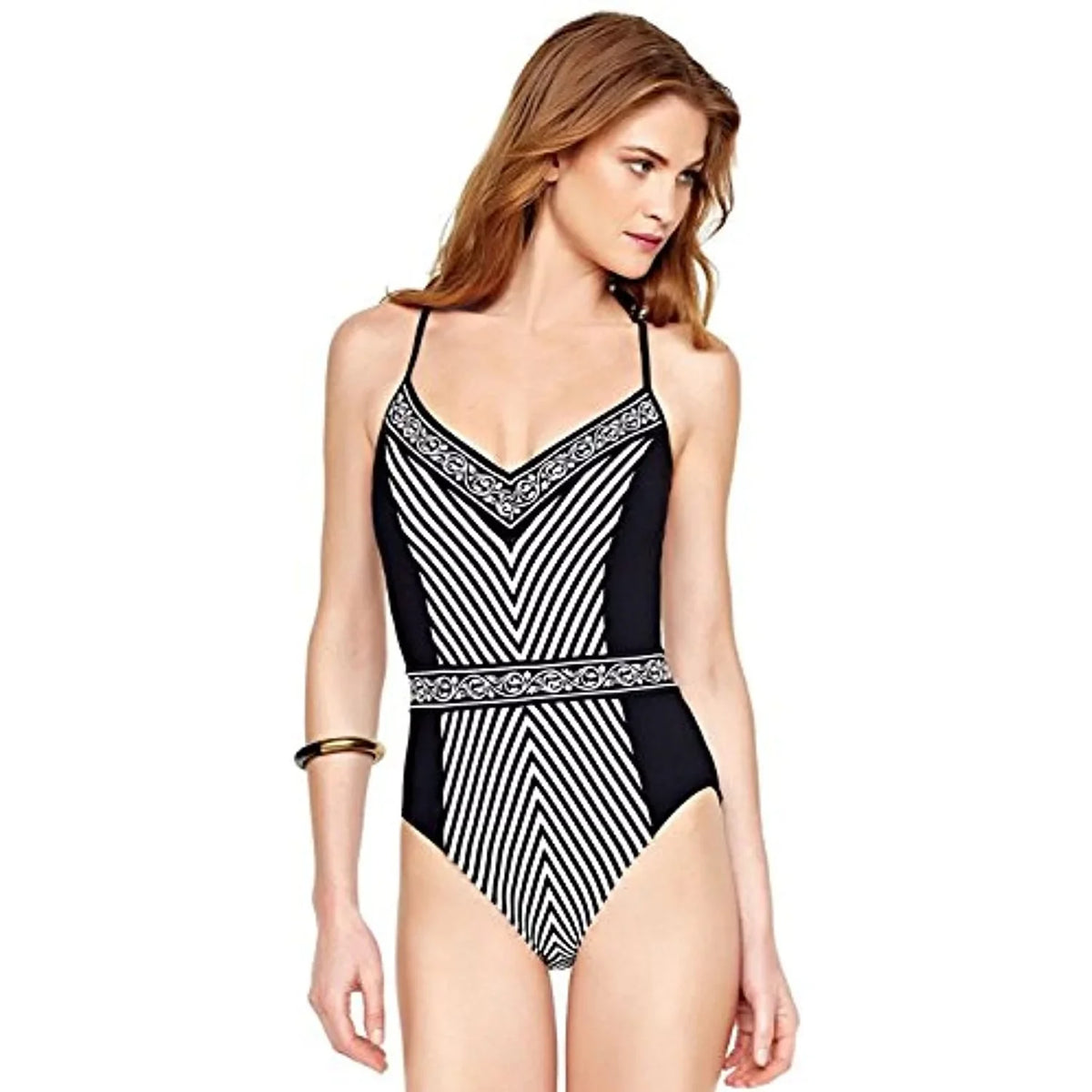 Brava Costa Women's V Swimsuit Black/White One Swimwear Neck Gottex Piece (10)