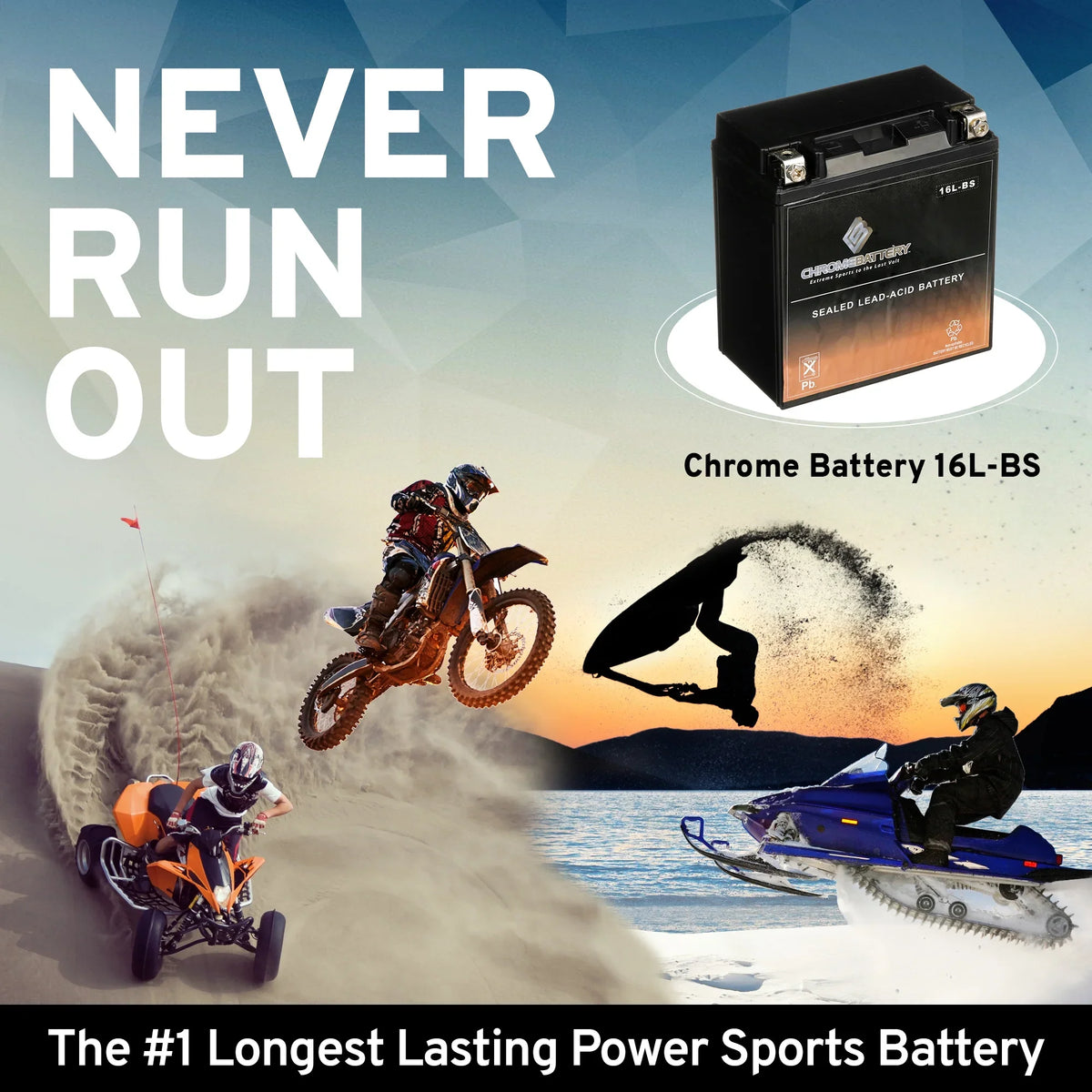 Volt,14 Battery Ski Kawasaki 230 CCA) Js550 Jet 550cc YTX16L-BS Chrome Battery 12 86-'95 Sx (16L-BS for Ah,