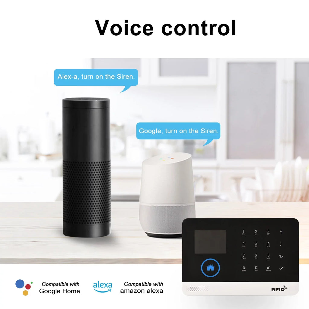 Remote Smart Motion Home Burglar Sensor Compatible Voice System Home Wireless LCD Display System Door WIFI Control APP Control Alarm with PIR 433MHz + Alarm Auto-dial GSM Sensor Phone