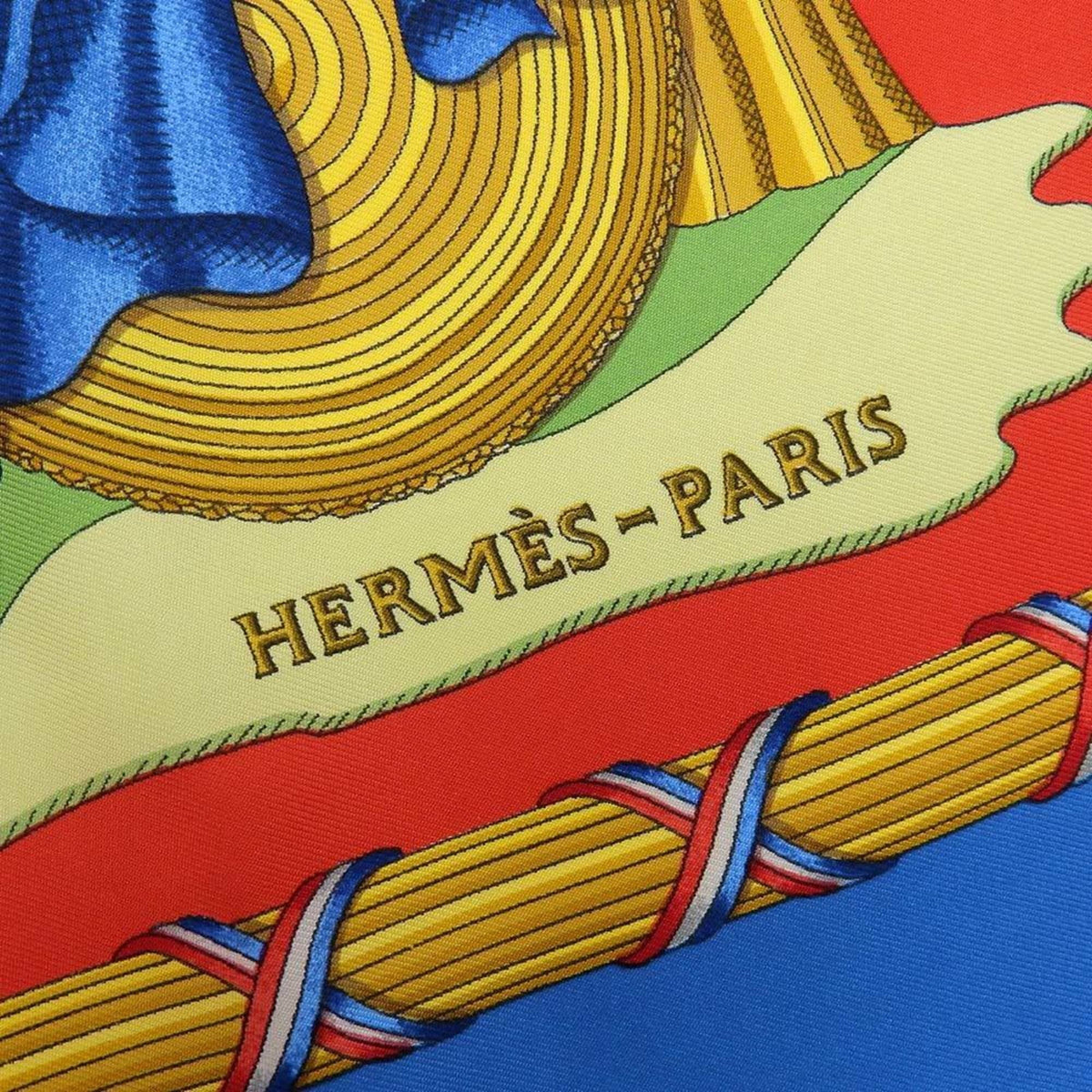 90 Commemorating the Revolution Hermes Blue Pre-Owned Red New) Scarf Pattern Carre (Like French Silk