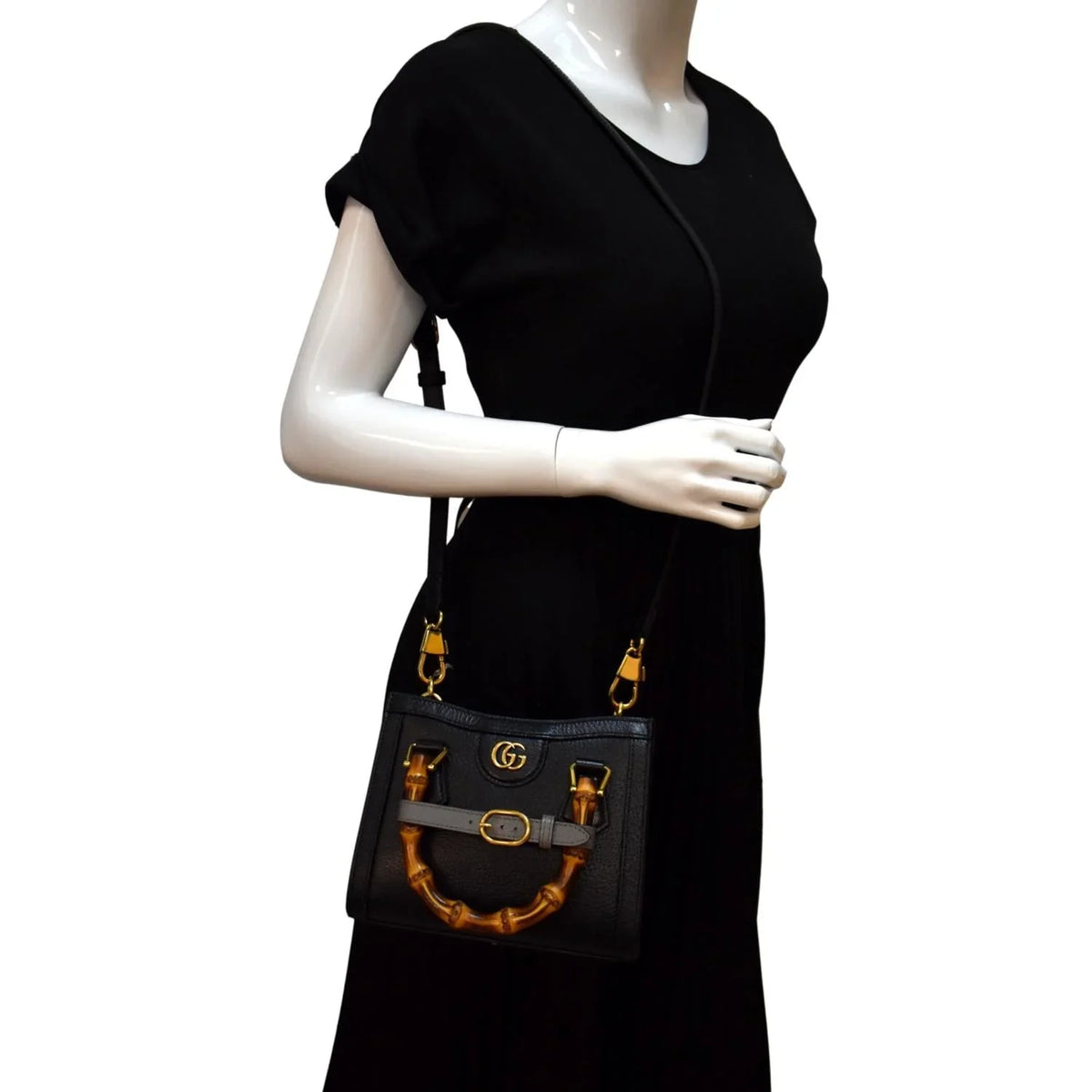 Bag Leather Black Bamboo Diana 702732 Tote Pre-owned Mini