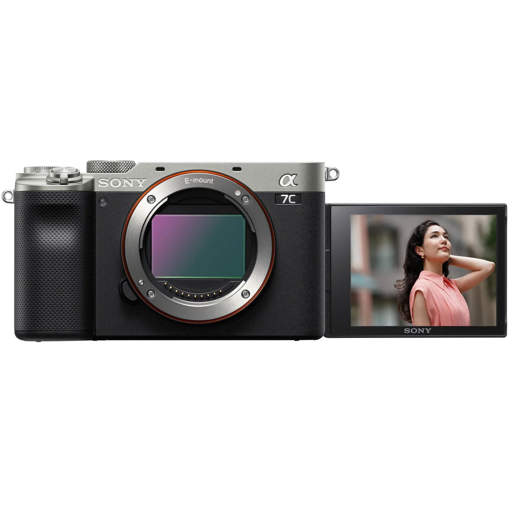 Dual Lens ILCE-7C/S Silver Camera a7C with Gear + 30mm Body DN & 302965 + Deco Charger F1.4 Extra + Bag & 64GB Full Battery Accessories Frame Contemporary Sigma Card Bundle Mirrorless +Tripod DC