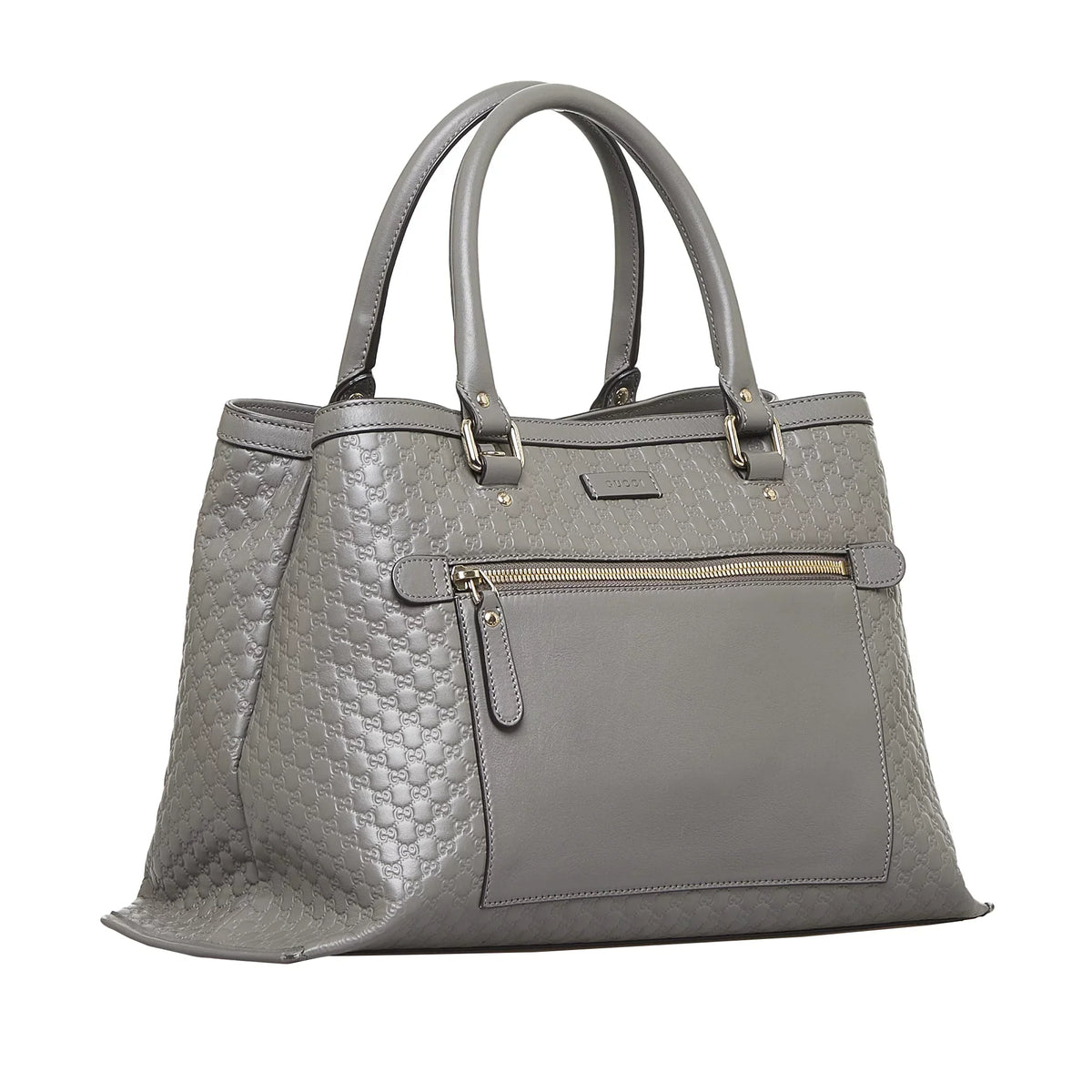 Leather (Good) Calf Pre-Owned Unisex Microguccissima Gray Satchel Authenticated