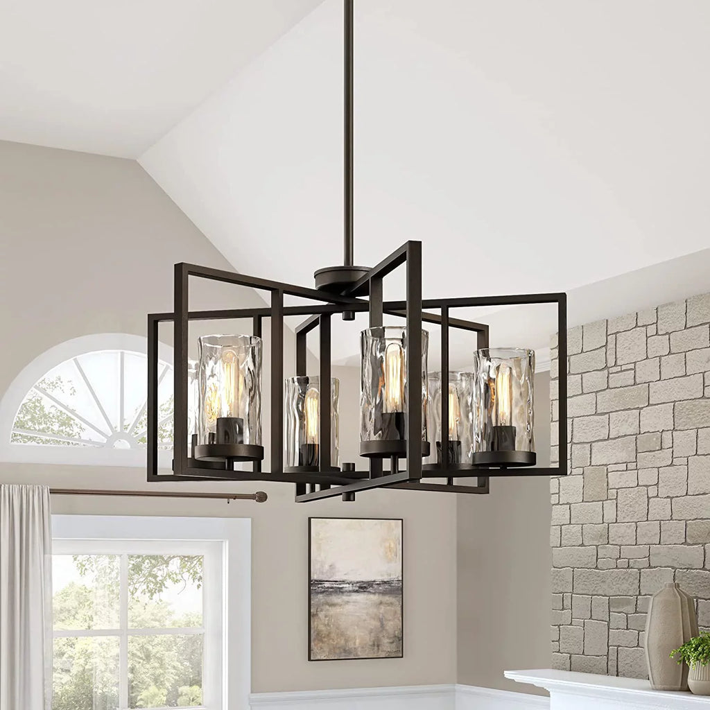 Glass - Fountain Six Chandelier Light with Elements Charcoal Designers Rain Finish 86586-CHA
