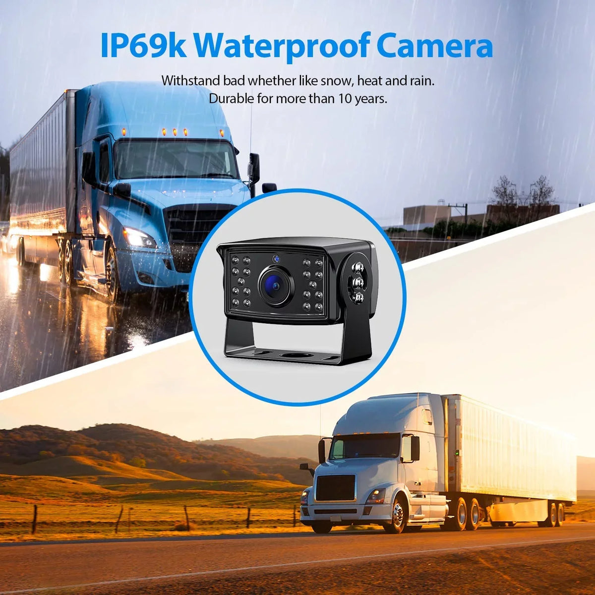 DVR Reverse Backup Wired Waterproof RV/Trailer/Semi-Truck/Camper-BY702A Camera 1080P Touch ZEROXCLUB IP69 Clear Camera for Button RV Monitor, Kit View Vision HD Rear 7'' Systems, Night IR Split