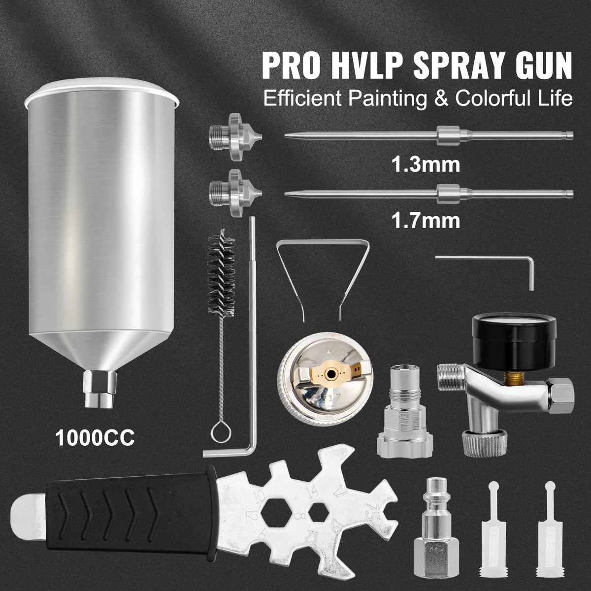 Performance Spray Paint, Fluid Coat Spray Clear/Top Automotive & Primer, Gravity Sets, Gun, 1.3/1.7mm Touch-Up Tip Aluminum Auto Stainless 1000cc SKYSHALO HVLP for Feed with Cup High Gun