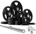 French ft Bar w/7 (New) Weight Set Grip Olympic 395 Rubber lbs Plate Fitness