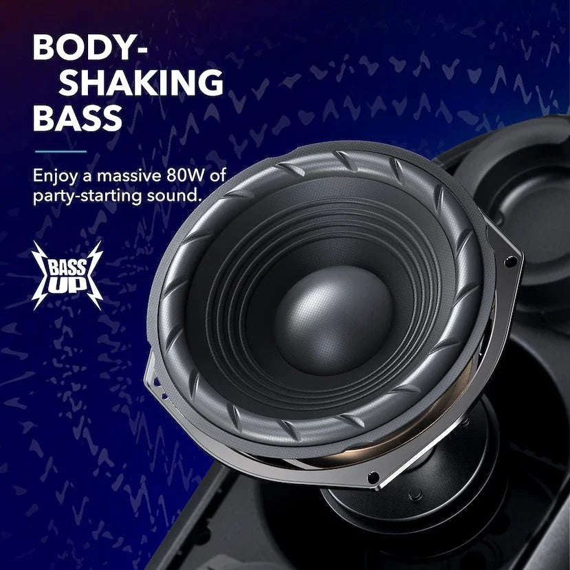 | A3390Z12 | Anker- Black Portable | IPX7 Playtime 80W PartyCast by Soundcore | Waterproof Speaker 18-Hour | Rave