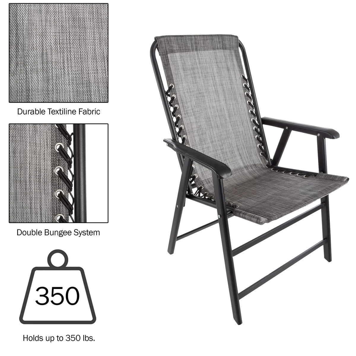 Pure for Textilene Adult Folding with Garden Chairs - of Camping Fabric Gray/Set 2