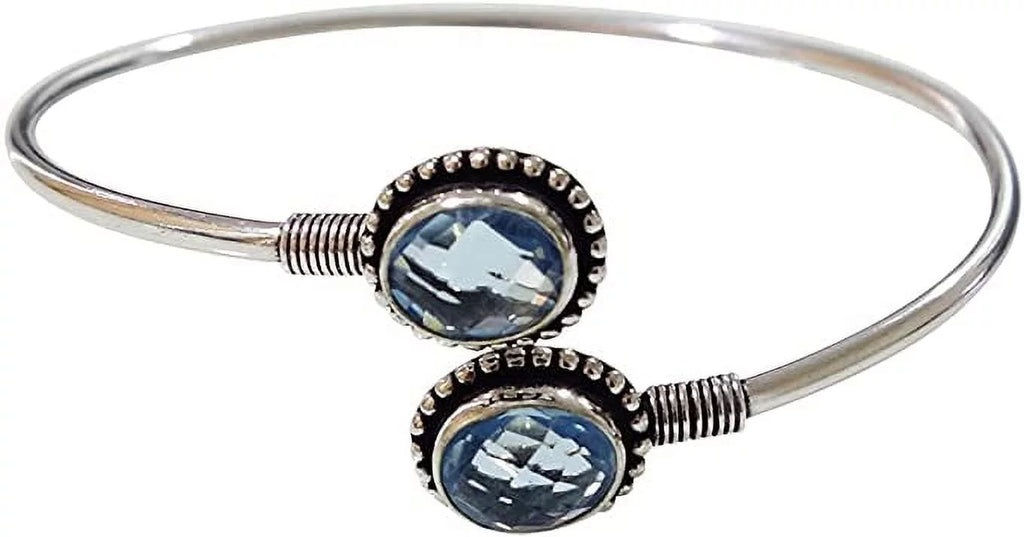 Adjustable Silver Jewelry, Fashion Blue Handmade November Gemstone Cuff Ethnic wristband, Women, Topaz wristband Plated Design Modern for Birthstone Designer Party