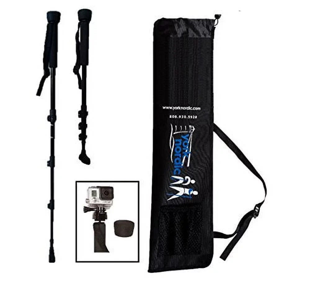 York Rubber Digital Feet, Collapsible Poles Locks, and Flip Camera & Pair Trekking Nordic Hiking with Mount,