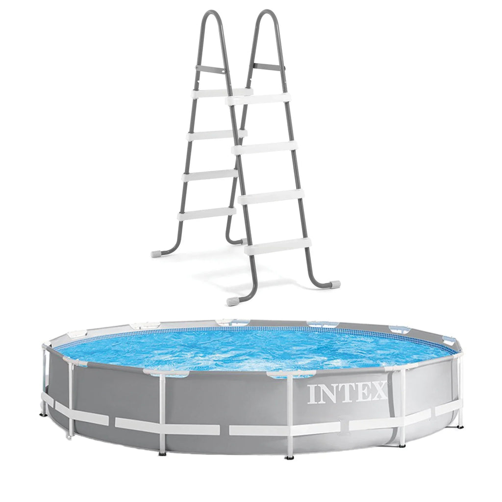 Ground 30" 12' x Above 48" Frame Bundled Ground Prism Ladder Swimming Pool with