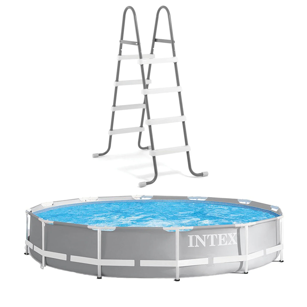 Ground 30" 12' x Above 48" Frame Bundled Ground Prism Ladder Swimming Pool with