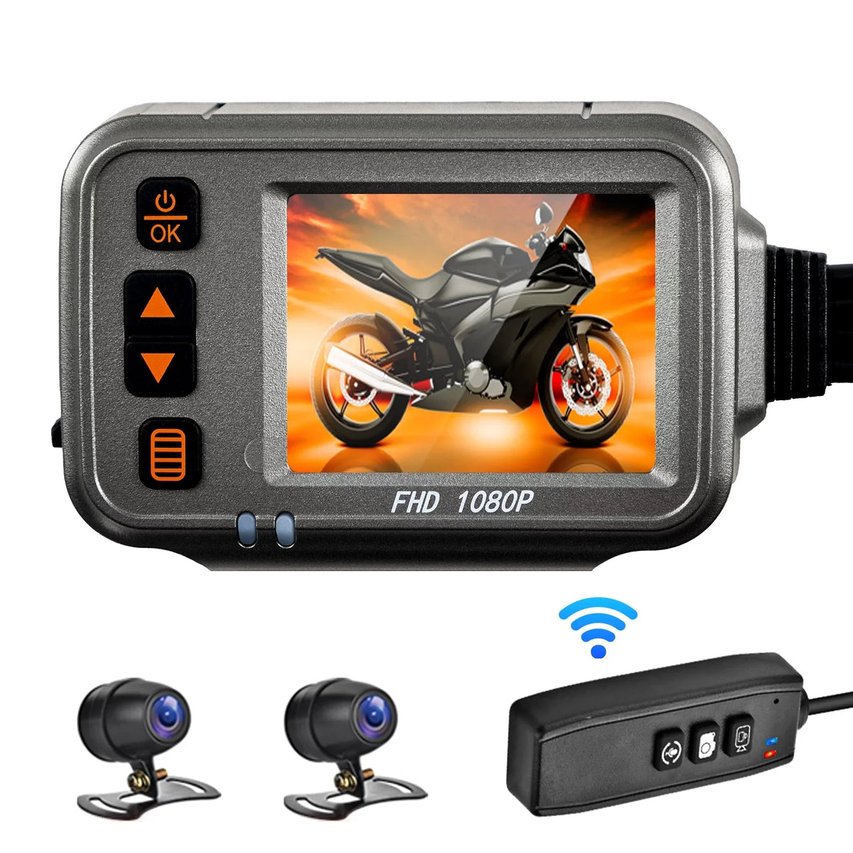 Motorcycle Monitoring, With storage Wide Recording Timed Angle,Parking Motorbike 32G Cam,WiFi Waterproof ,120° Flameout 1080p Full Night card Dual Camera Vision Dash Body After