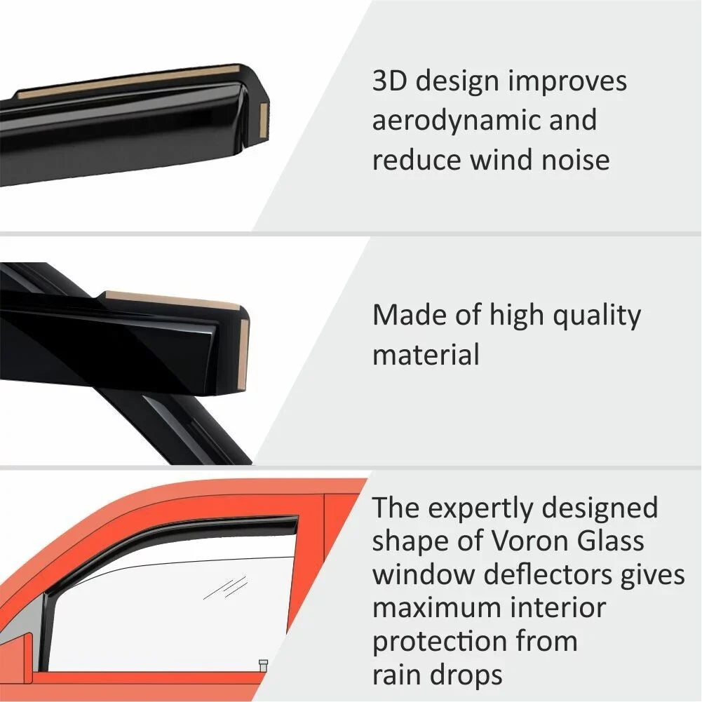 Hyundai 2019-2024, 200473 Voron Window - Visors, Extra Glass Guards Window Pieces Santa Durable Rain for 4 Fe in-Channel Deflectors, Vent
