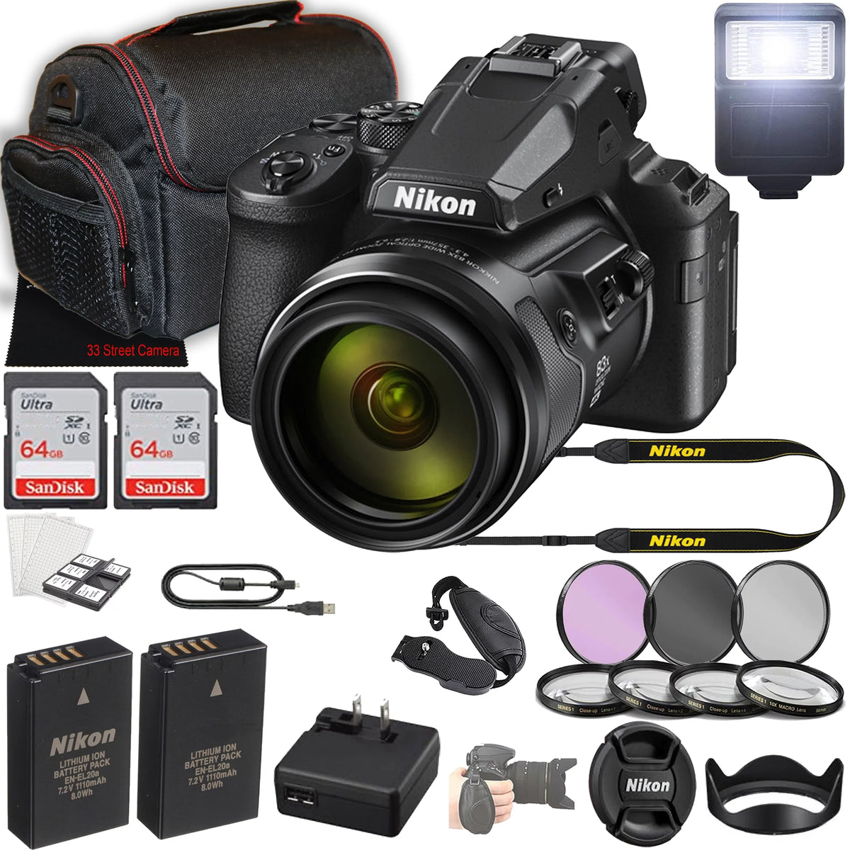 '+ + + Camera 128GB + Kit 16MP P950 Memory Nikon Digital 83x Shoot Optical COOLPIX and 3 (24pc Bundle) More Filter Point Filters Piece + Case