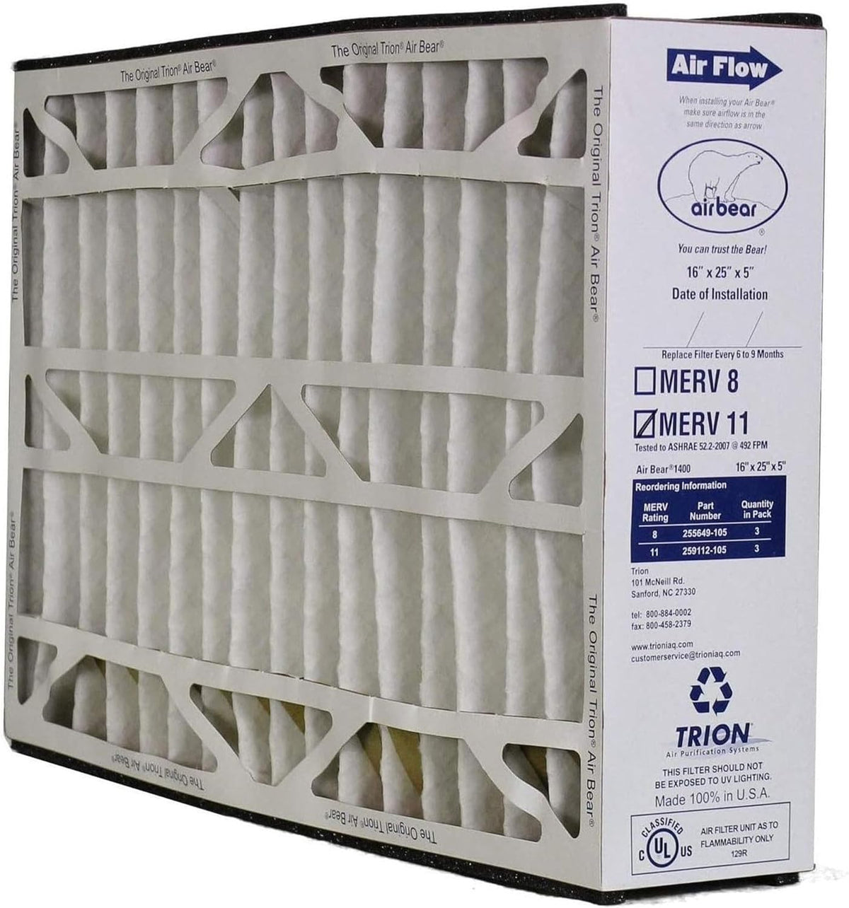 Systems, Purifier for Purification Bear x 5 11 25 White x Replacement Cleaner Pack) Air Air Inch 16 Performance High Filter (3 MERV