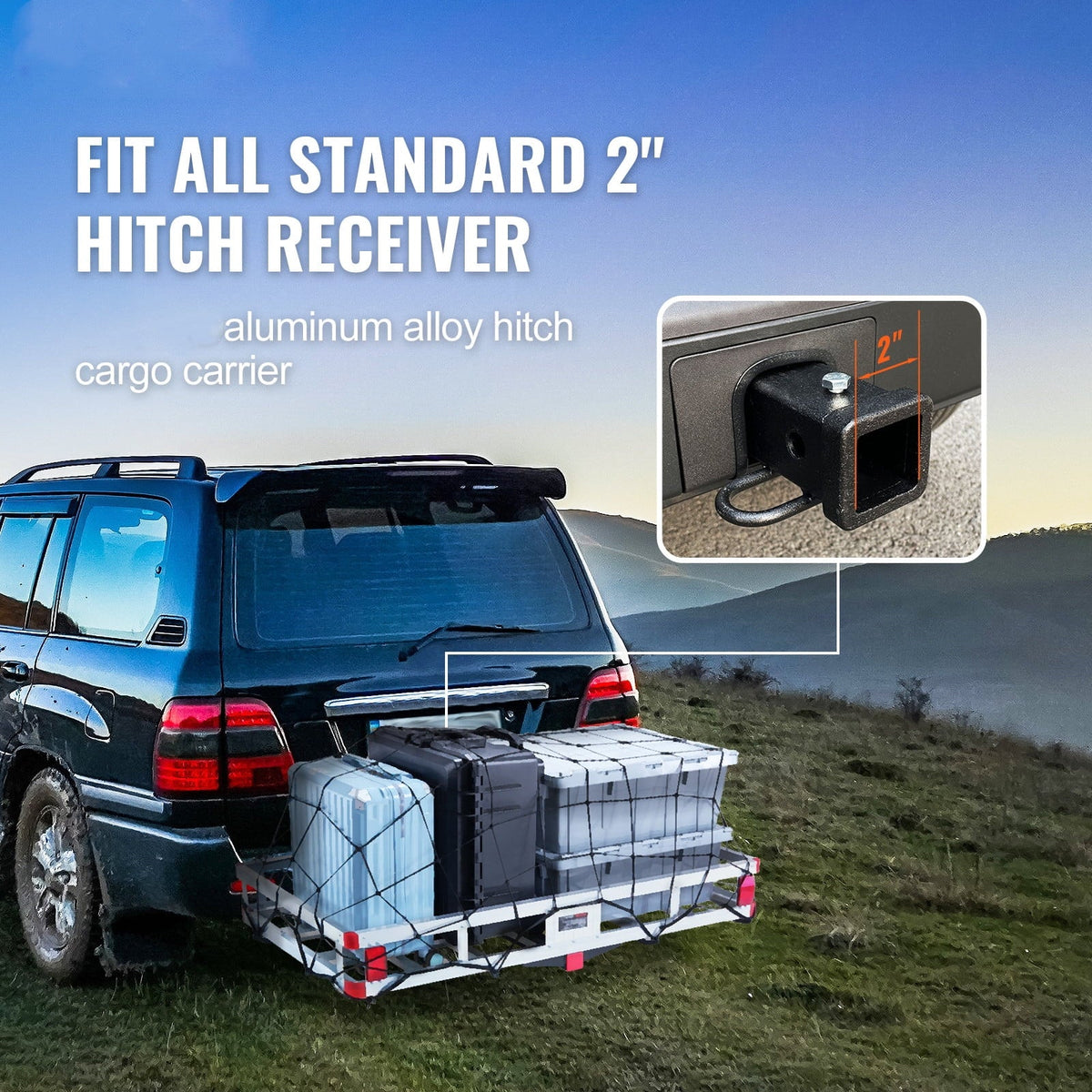 Corrosion-Resistant Sedans 6 x 500lb for Hitch Cargo Carrier x Cargo Basket Vehicles 47 BENTISM Fits SUVs Aluminum 2" Receiver Mount in 20
