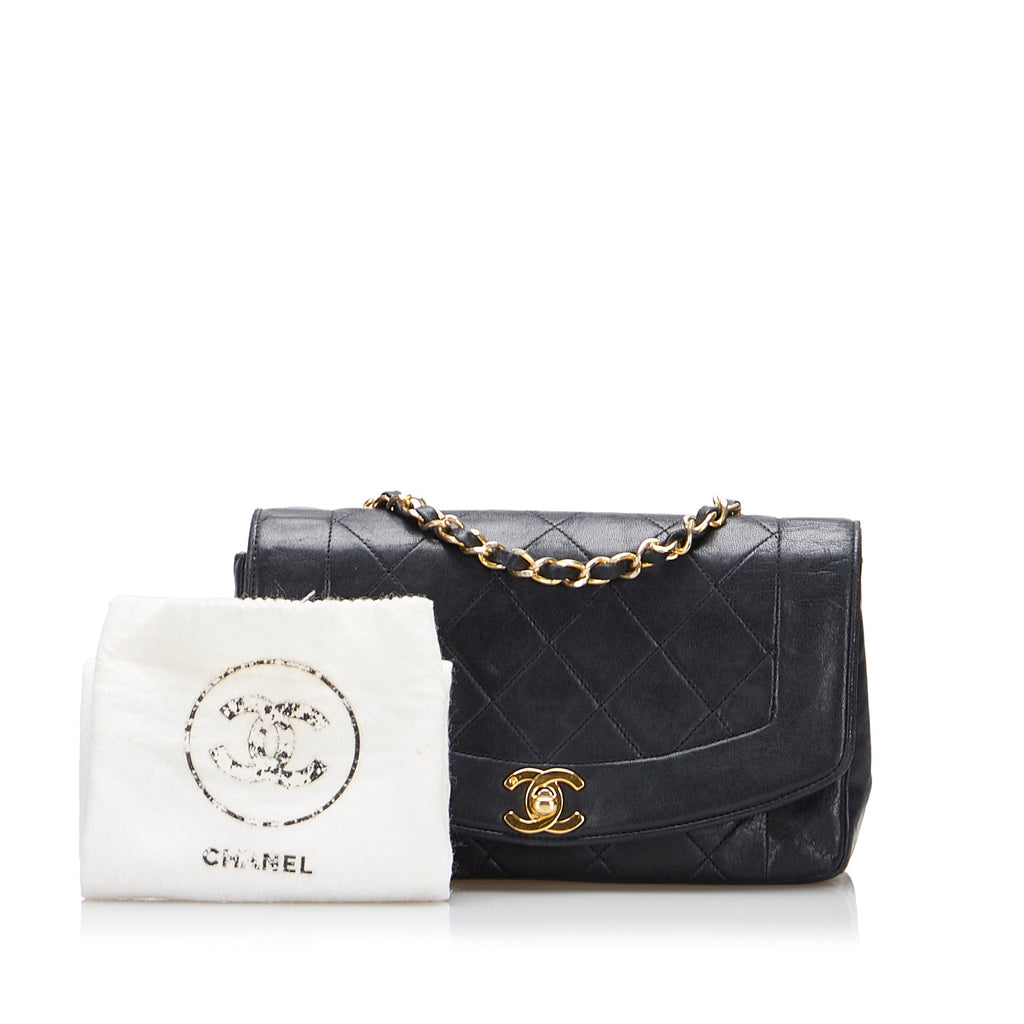 Leather Black Pre-Owned Crossbody Unisex Bag Flap Authenticated Small Lambskin (Good) Diana