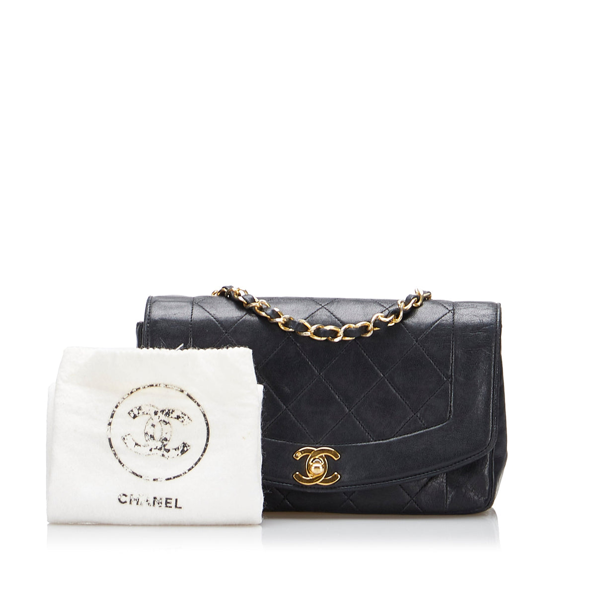 Leather Black Pre-Owned Crossbody Unisex Bag Flap Authenticated Small Lambskin (Good) Diana