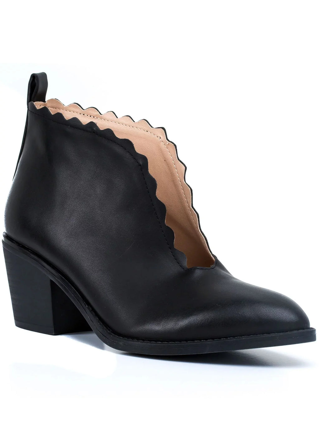 Heel Maris Comfort Shootie Almond V G.C. Womens Scalloped Heel Slip Cutout Pull 9 On SHOES Black Tab Toe Block