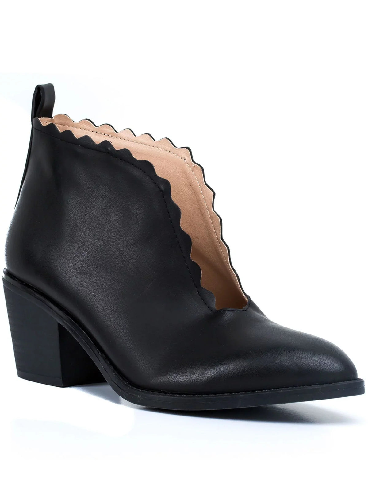 Heel Maris Comfort Shootie Almond V G.C. Womens Scalloped Heel Slip Cutout Pull 9 On SHOES Black Tab Toe Block