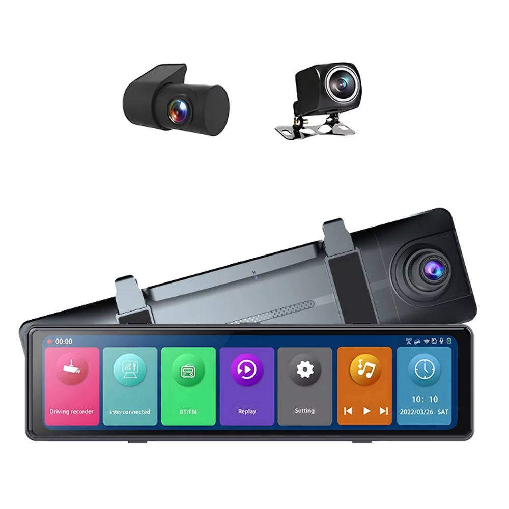 Driving Car Clear Rearview 2.5K Recorder 12in Screen Auto Cam Mirror Carplay 3 Video Touched Car Cameras Andoer Car Recorder Recording Dash