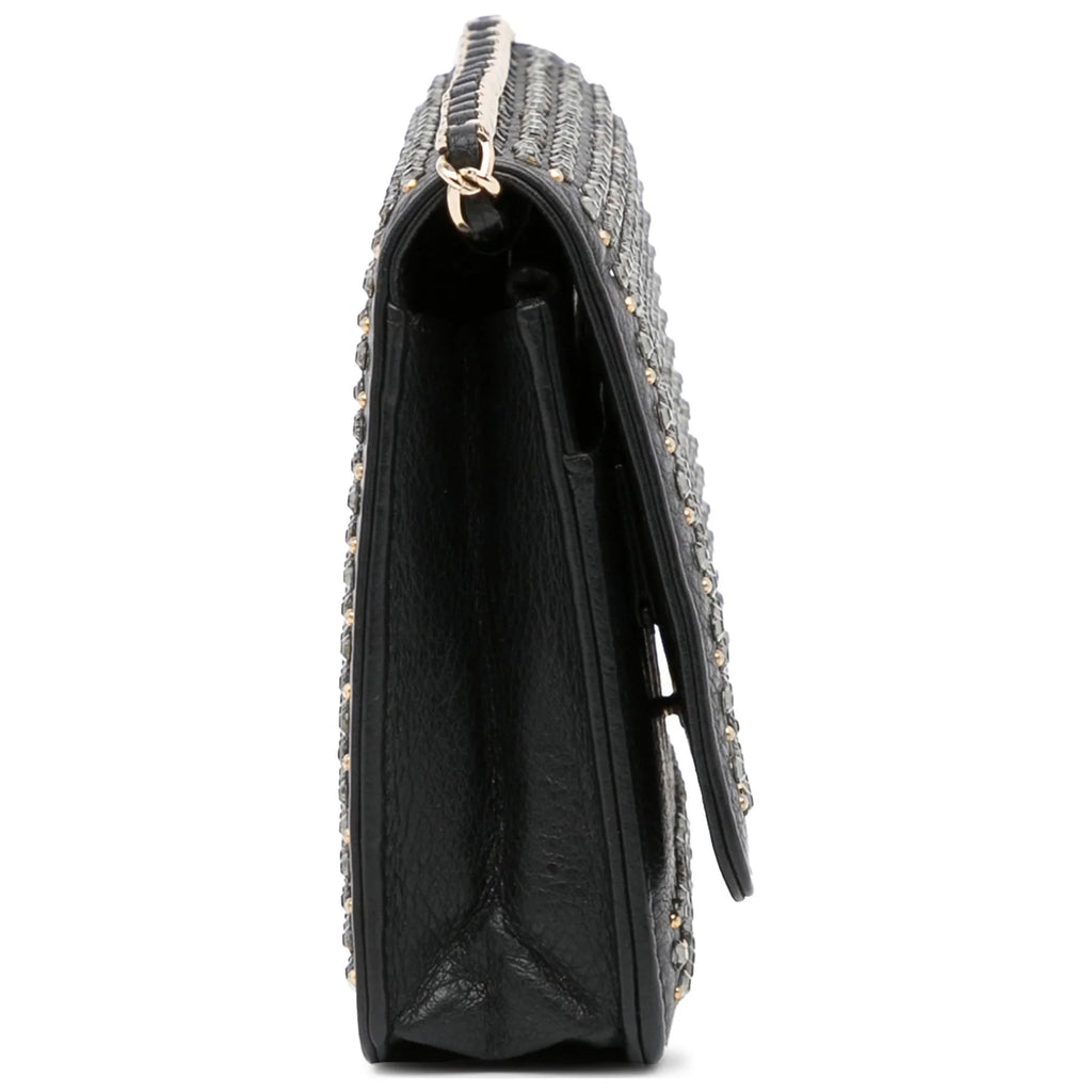 Leather (Good) Unisex Studded Calf on Black Authenticated Crossbody Wallet Pre-Owned Chain Bag