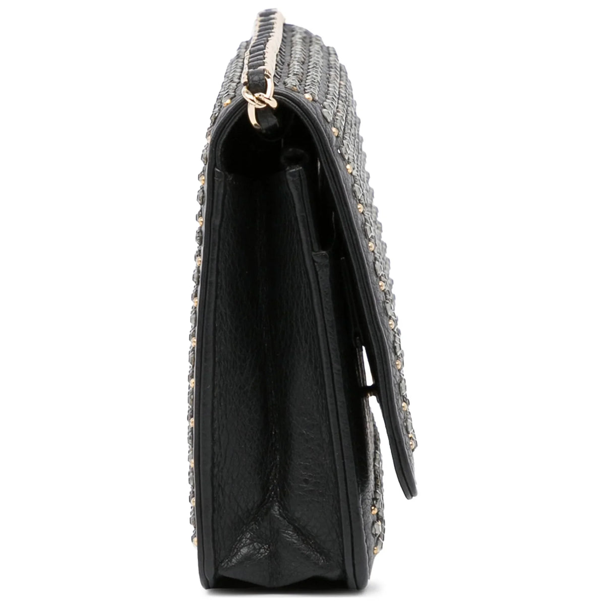 Leather (Good) Unisex Studded Calf on Black Authenticated Crossbody Wallet Pre-Owned Chain Bag