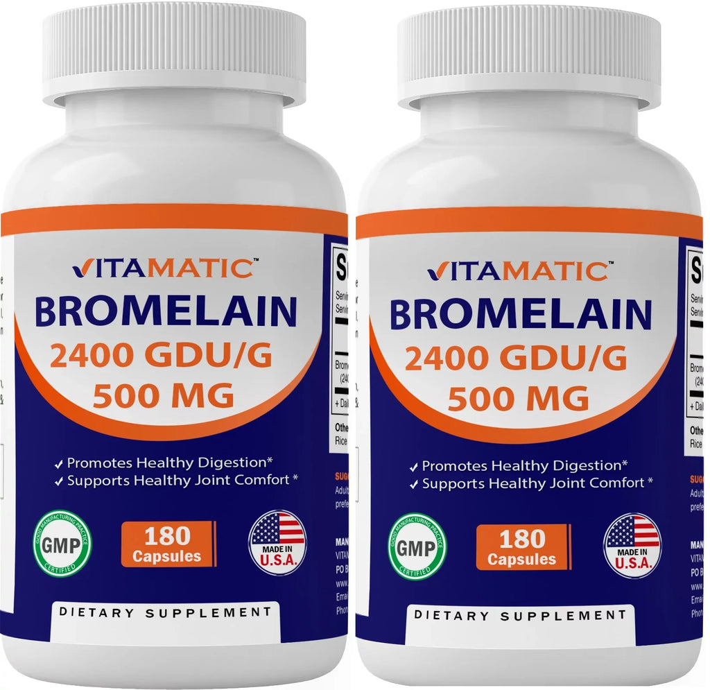 GDU/g, 500 Pack 2400 mg Vitamatic 180 2 Bromelain Capsules