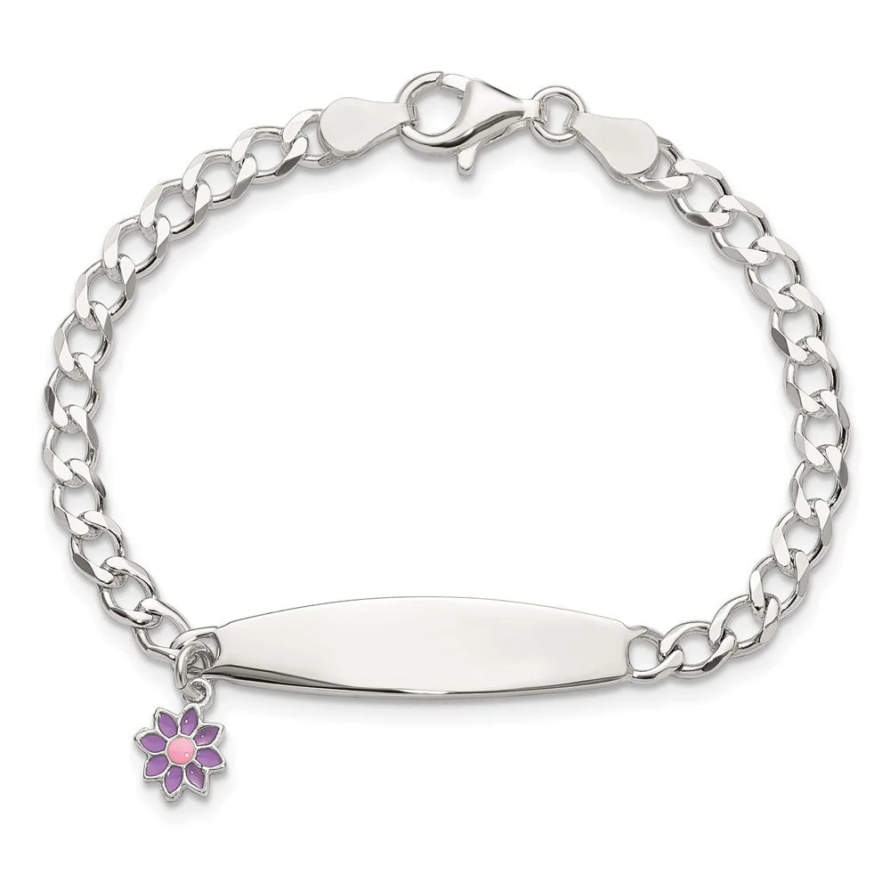 Flower Polished Sterling Silver Auriga 925 ID for Women wristband Enameled 6inch