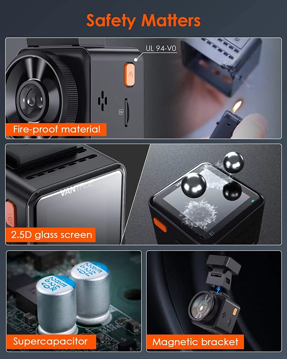 Hours Mode, APP, and Vision, Motion Buffered Front E1 GPS 24 Car Cam 512GB Mini Vantrue Night Voice Speed, Controller, Support Camera, Parking Control Wireless with Detection, WiFi Dash Max 2.5K Dash