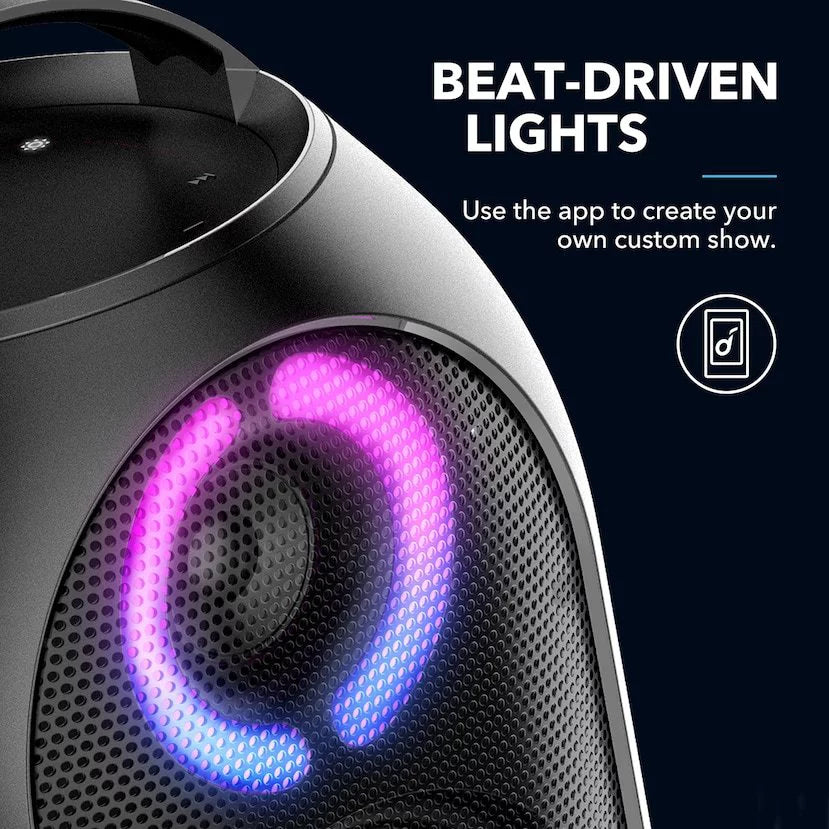 | A3390Z12 | Anker- Black Portable | IPX7 Playtime 80W PartyCast by Soundcore | Waterproof Speaker 18-Hour | Rave