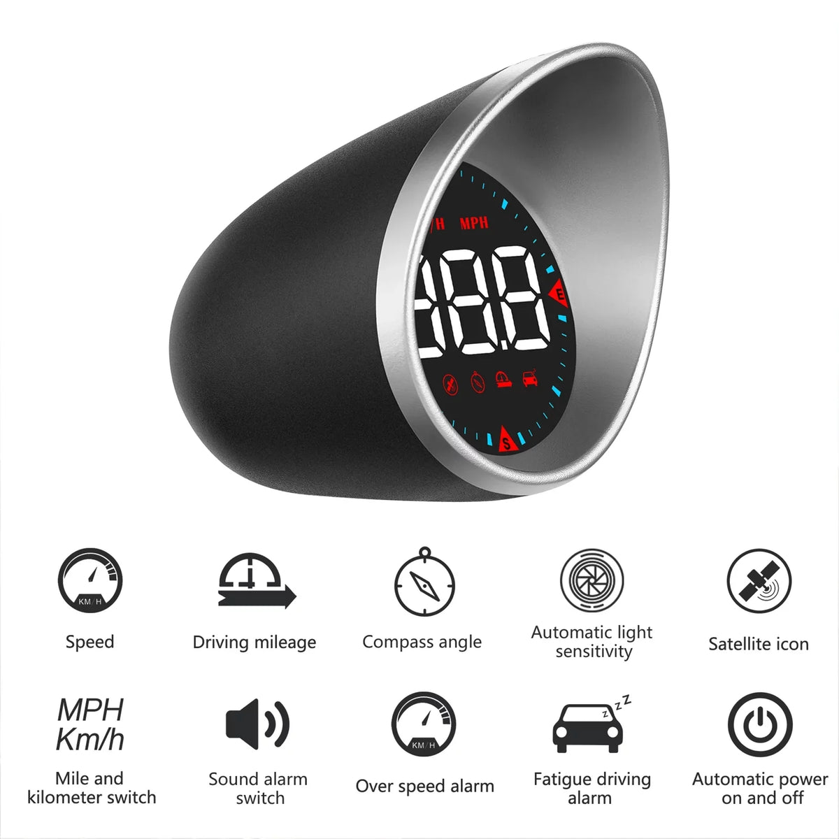 Mileage, Alarm Car Driving Car Compass Display Display Angle, HUD and Fatigue Alarm Head-up Overspeed Driving Digital Speedometer