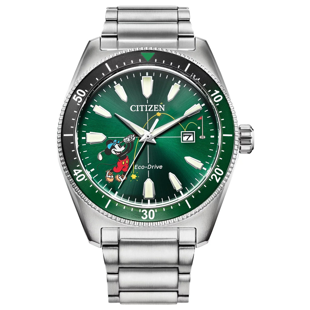 Disney Stainless Golfing Watch Men's - Mickey Citizen Mouse Steel AW1595-78W Eco-Drive