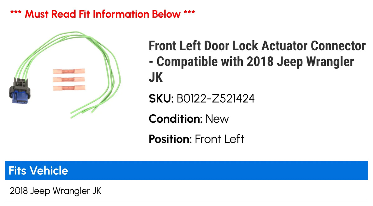 Jeep Connector with Front - Wrangler Lock 2018 Door JK Actuator Compatible Left