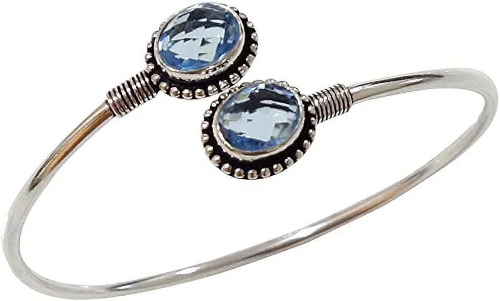 Adjustable Silver Jewelry, Fashion Blue Handmade November Gemstone Cuff Ethnic wristband, Women, Topaz wristband Plated Design Modern for Birthstone Designer Party