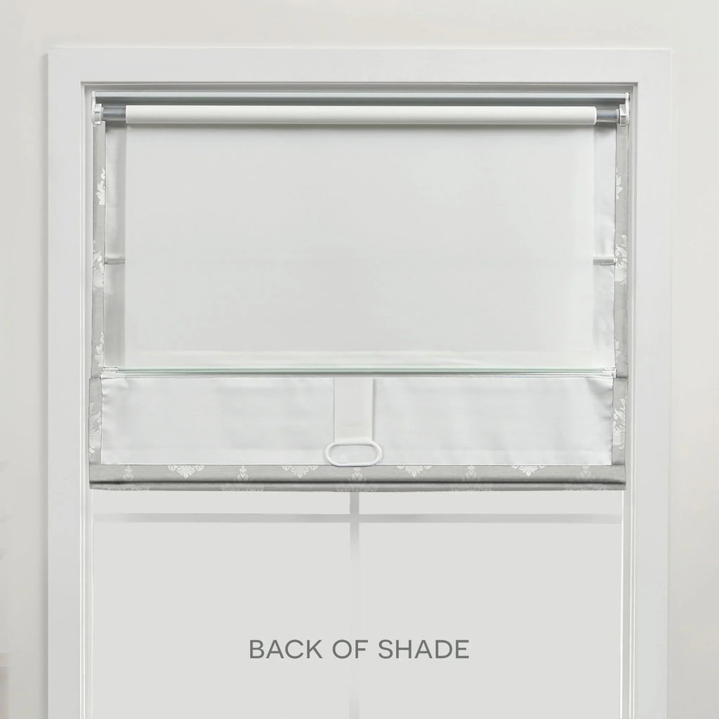Shade, 34"x64", Blackout Home Roman Exclusive Marseilles 100% Silver Damask