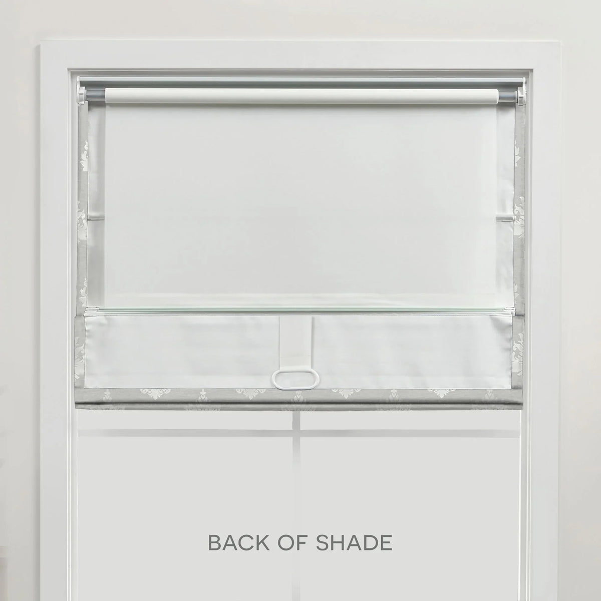 Shade, 34"x64", Blackout Home Roman Exclusive Marseilles 100% Silver Damask