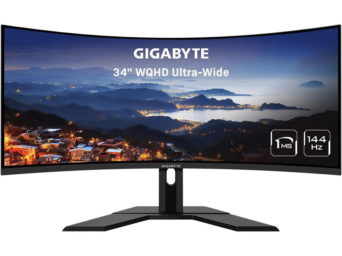 A-SA 1440 Display 2x 2K (MPRT), 90% VA 1ms x G34WQC UWQHD 1500R Gaming DisplayPort Premium, DCI-P3, 2x 2.0 Monitor 144Hz FreeSync 1.4, HDR400, HDMI GIGABYTE 3440 Curved Display, VESA 34"