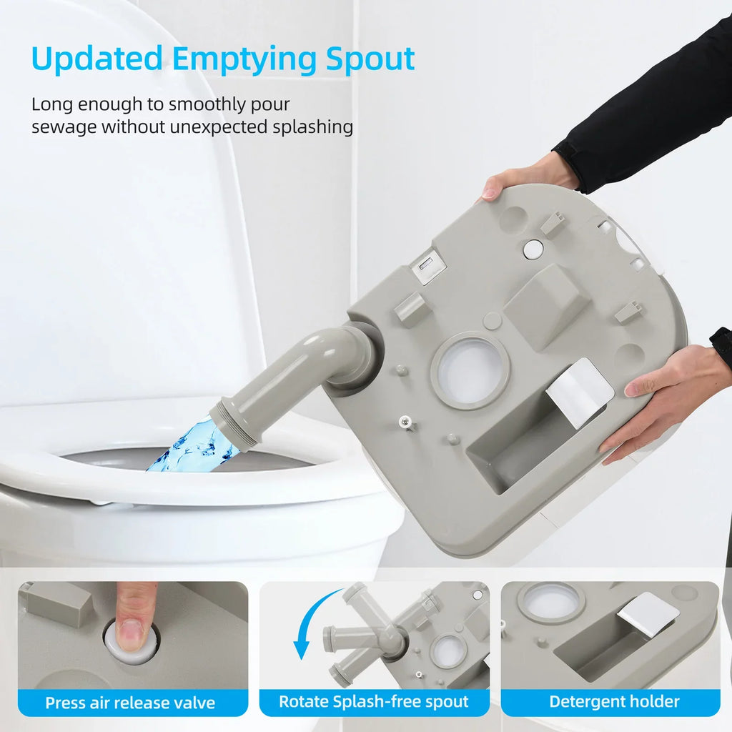 Rotating Porta with Portable Toilet, Outdoor Toilet DWVO Gallon Indicator, Spout Camping RV Potty RV Level , 6.34
