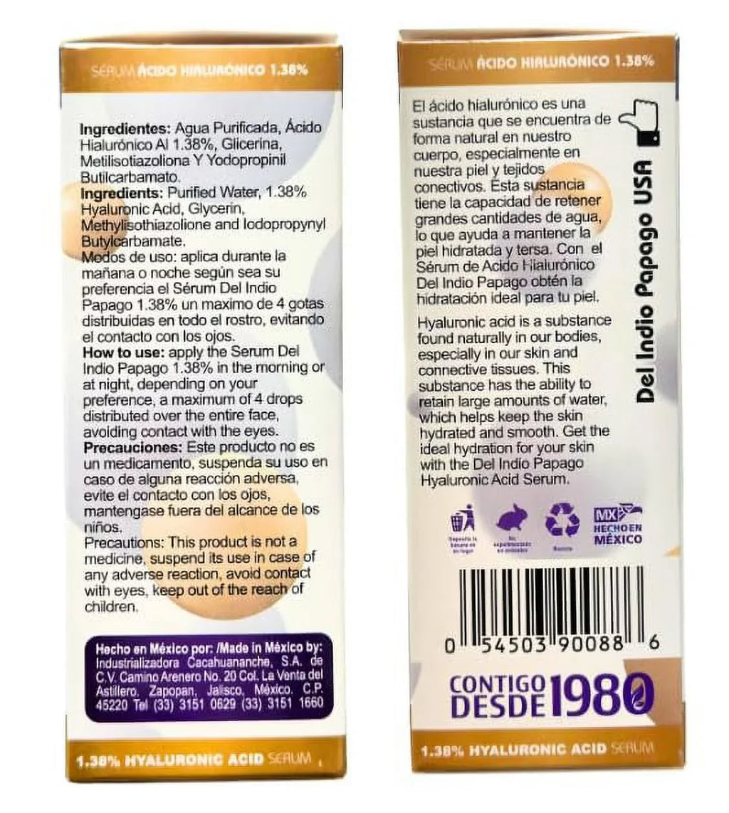 (2oz Acid Serum Del & Oz) Tepezcohuite (125g) Hyaluronic creams Papago + Fl (3.38 + Night Soap Tepezcohuite each) Indio Day