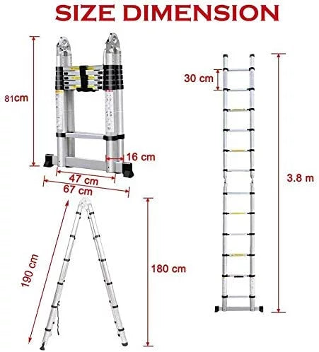 Dayplus 12.5FT/3.8M Portable Aluminum A-Frame Ladder Telescoping Extension Ladder Multi-Purpose Folding